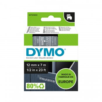 DYMO D1 Juostelė 12mm x7m / baltas ant skaidrios (45020 / S0720600)