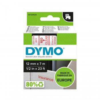 DYMO D1 Juostelė 12mm x7m / raudonas ant skaidrios (45012 / S0720520)