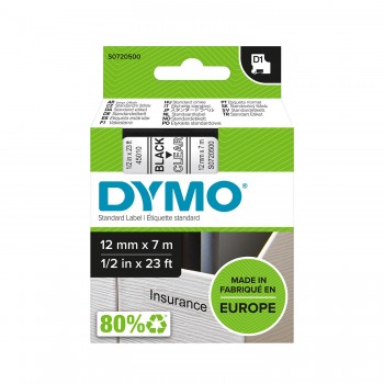 DYMO S0720500 D1 Juostelė 12mm x 7m (skaidri / juodas šifras)