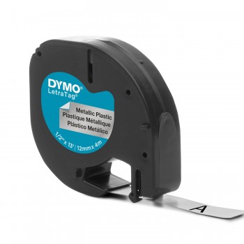 DYMO LetraTag Plastikinė Juostelė 12mm x 4m / juodas ant sidabrinės (S0721710)