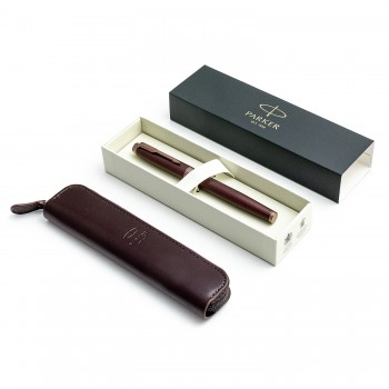 Parker Monochrome Burgundy Lodīšu pildspalvu komplekts ar rāvējslēdzēja maciņu