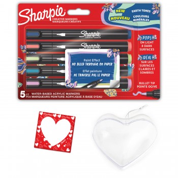 Kūrybiniai akriliniai žymekliai „Sharpie“, žemės spalvos (kūginis antgalis), 5 vnt. <p>/ Magnetas / Širdelė tapybai / Valentino diena