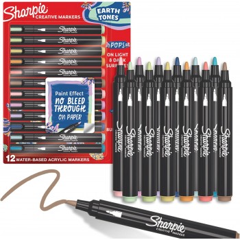 Kūrybiški Sharpie akriliniai žymekliai žemės spalvų (kūginis galiukas) 12 vnt. - 2213421 Kūrybiški Sharpie akriliniai žymekliai žemės spalvų (kūginis galiukas) 12 vnt. - 2213421