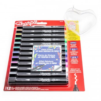 Sharpie akrila marķieru komplekts 12 krāsas ar krāsojamo sirsniņu