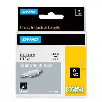 DYMO 18053 RHINO Termo vamzdelis 9mm x 1,5m (balta / juodas šifras)