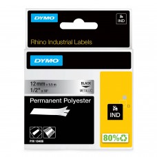 DYMO 18486 RHINO Poliesterio Juostelė 12mm x 5,5m (metalizuota / juodas šifras)