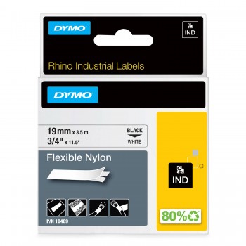 DYMO Rhino Nailono Juostelė 19mm x 3.5m / juodas ant baltos (18489)