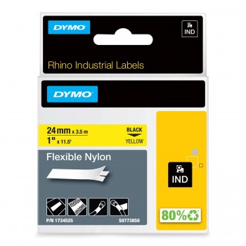 DYMO Rhino Nailono Juostelė lanksti 24mm x 3.5m / juodas ant geltonos / lanksti (1734525)