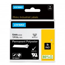 DYMO Rhino Poliesterio Juostelė tvirtai prilimpanti 6mm x 5.5m / juodas ant metalizuotos (1805441)