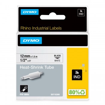 DYMO Rhino Heat-shrink tube 12 mm x 1.5m / black on white (18055)