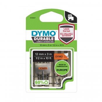 DYMO D1 Durable Juostelė 12mm x 3m / juodas ant oranžinės (1978367)