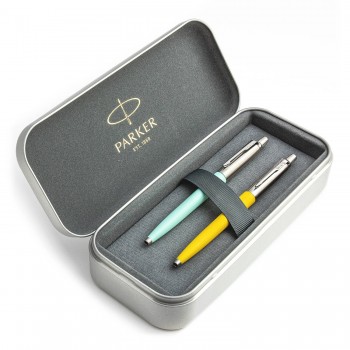 Parker Jotter Originals Mint un Yellow Lodīšu pildspalvu dāvanu komplekts ar metāla korpusu