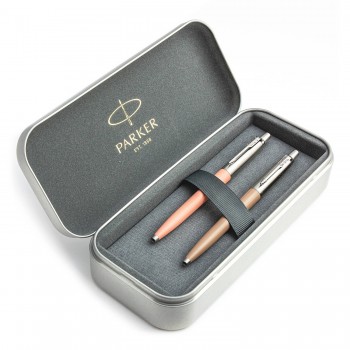 Parker Jotter Originals Powder Pink ir Beige dovanų rinkinys su metaliniu dėklu