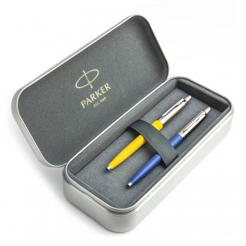 Parker Jotter Originals Yellow un Blue Lodīšu pildspalvu dāvanu komplekts ar metāla korpusu