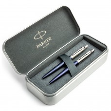 Parker Jotter Royal Blue CT lodīšu pildspalvu un zīmuļu komplekts metāla kastītē