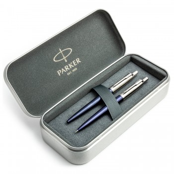 Parker Jotter Royal Blue CT lodīšu pildspalvu un zīmuļu komplekts metāla kastītē