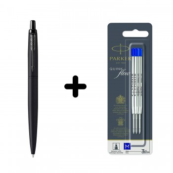 Parker Jotter XL Black BT tušinukas + mėlynas M rašiklio pildymas 3 vnt.