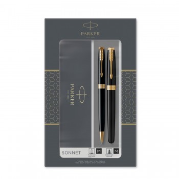 Komplekts Parker: Tintes pildspalva + Lodīšu pildspalva Sonnet Black GT - 2093371 Komplekts Parker: Tintes pildspalva + Lodīšu pildspalva Sonnet Black GT - 2093371