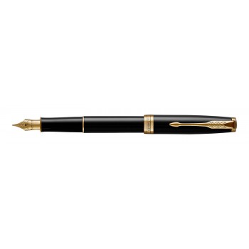 Parker Sonnet Black Lacquer GT plunksnakotis (M plieno plunksna) su graviravimu