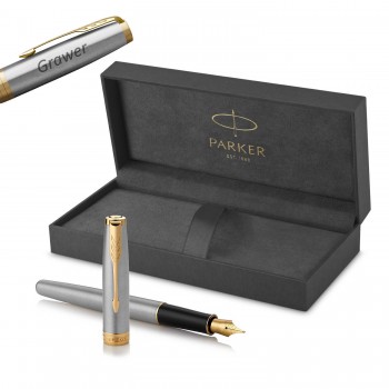 Parker Sonnet Stainless Steel GT (F) tintes pildspalva ar gravējumu