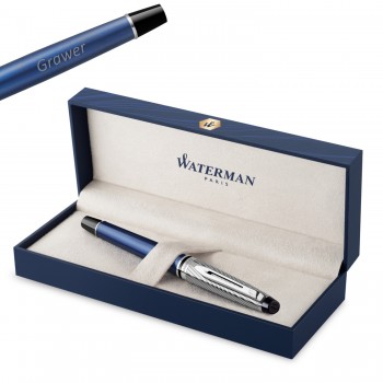 Waterman Expert Deluxe Metallic Blue CT pildspalva ar vāciņu – 2187682 ar gravējumu