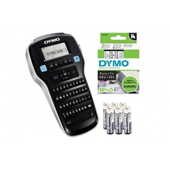 DYMO LabelManager 160 Label Maker (S0946340) + D1 9mm x 7m tape + 6 batteries